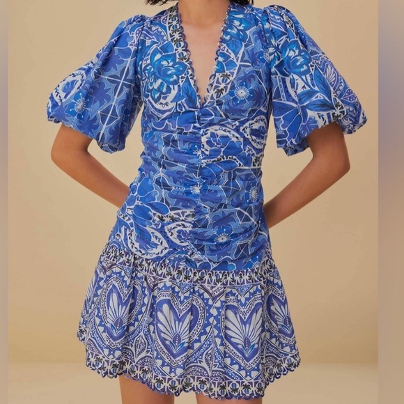 FARM Rio Vibrant Blue Floral Mini Dress - Picture 1 of 4